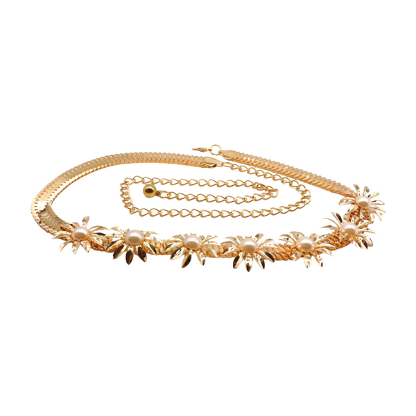 Brand New Women Gold Metal Waistband Fashion Belt Flower Charms S M