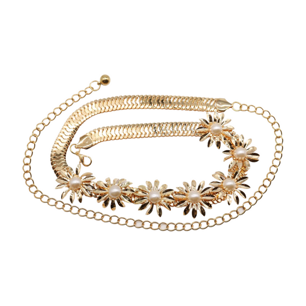 Brand New Women Gold Metal Waistband Fashion Belt Flower Charms S M