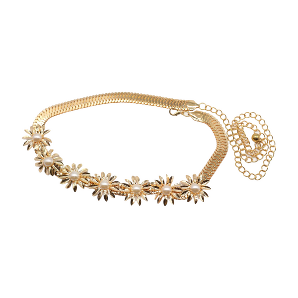 Brand New Women Gold Metal Waistband Fashion Belt Flower Charms S M