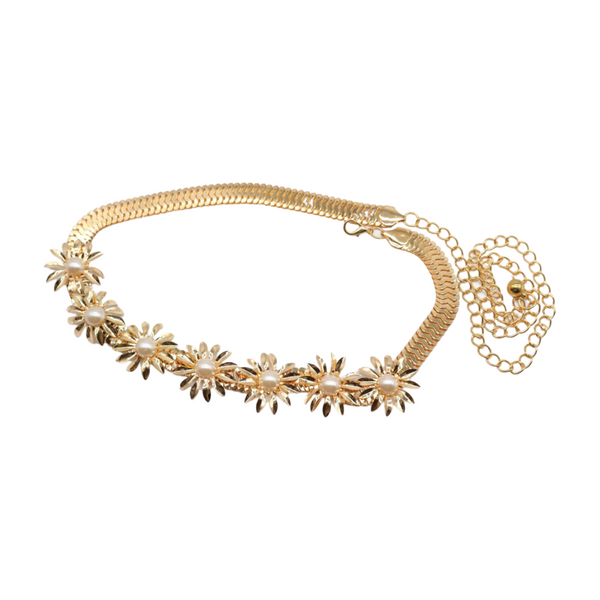 Brand New Women Gold Metal Waistband Fashion Belt Flower Charms S M