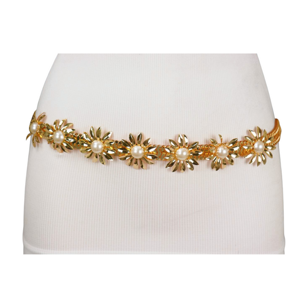 Brand New Women Gold Metal Waistband Fashion Belt Flower Charms S M