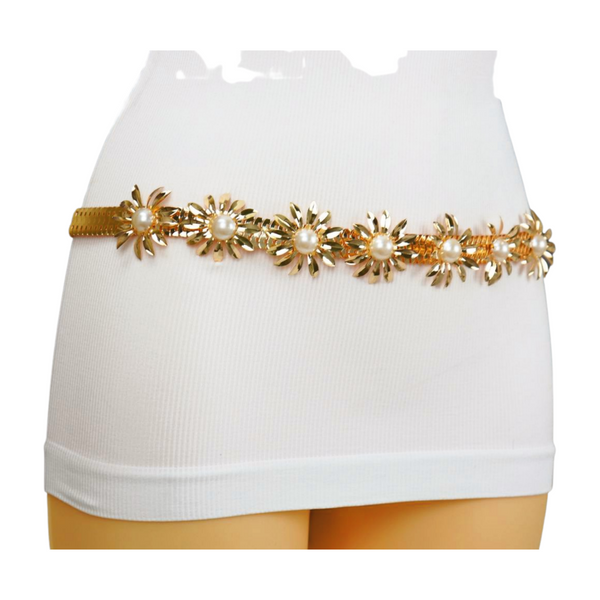 Brand New Women Gold Metal Waistband Fashion Belt Flower Charms S M