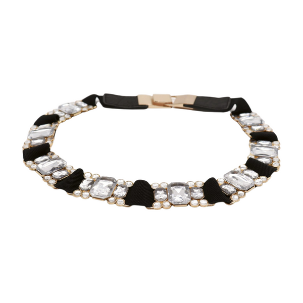 Brand New Women Black Elastic Belt Silver Bling Gold Metal Buckle S M