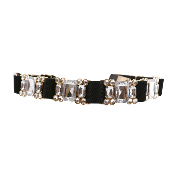 Brand New Women Black Elastic Belt Silver Bling Gold Metal Buckle S M