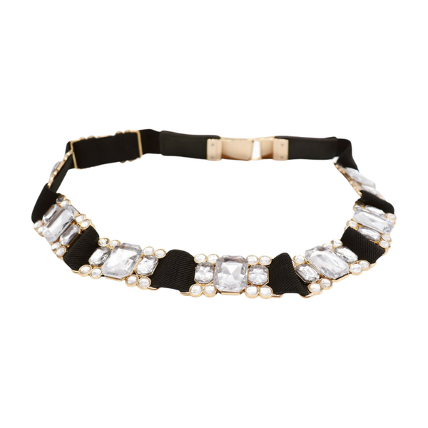 Brand New Women Black Elastic Belt Silver Bling Gold Metal Buckle S M