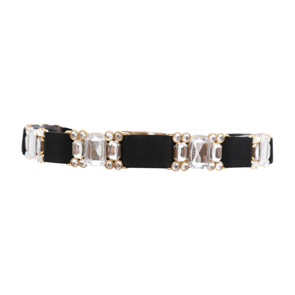 Brand New Women Black Elastic Belt Silver Bling Gold Metal Buckle S M
