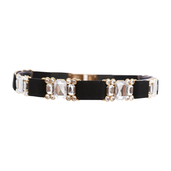 Brand New Women Black Elastic Belt Silver Bling Gold Metal Buckle S M