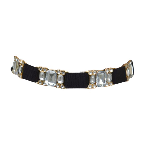 Brand New Women Black Elastic Belt Silver Bling Gold Metal Buckle S M