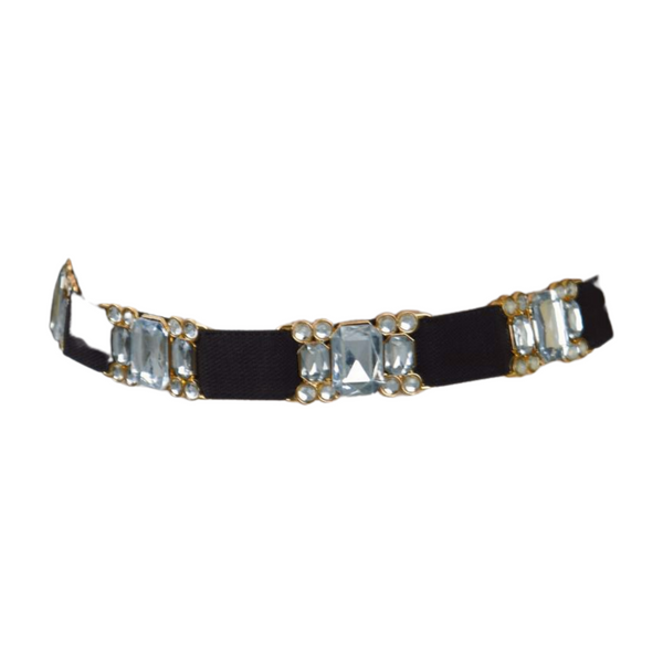 Brand New Women Black Elastic Belt Silver Bling Gold Metal Buckle S M