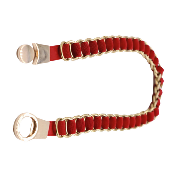 Brand New Women Red Elastic Skinny Band Belt Gold Chain Links S M