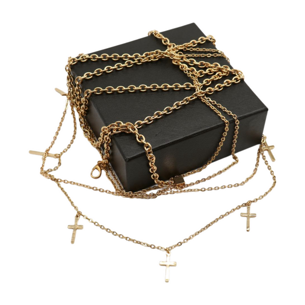 Brand New Women Gold Metal Chain Links Waves Belt Cross Charms S M L
