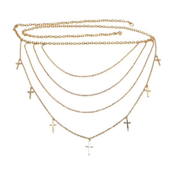 Brand New Women Gold Metal Chain Links Waves Belt Cross Charms S M L