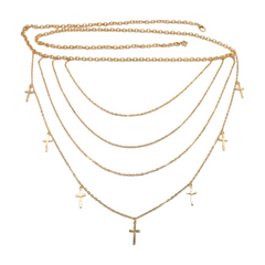 Gold Metal Chain Links Waves Belt Cross Charms S M L