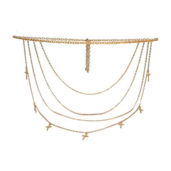 Brand New Women Gold Metal Chain Links Waves Belt Cross Charms S M L