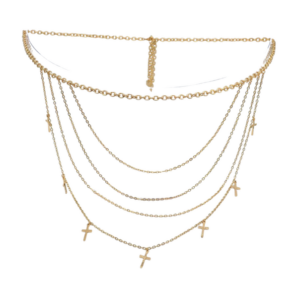 Brand New Women Gold Metal Chain Links Waves Belt Cross Charms S M L