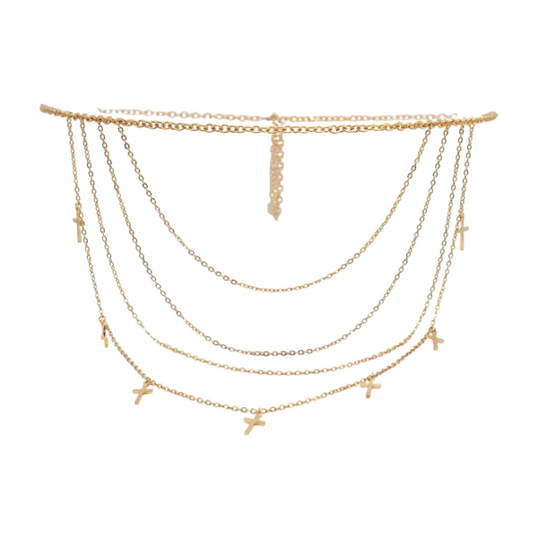 Brand New Women Gold Metal Chain Links Waves Belt Cross Charms S M L