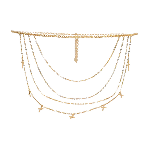 Brand New Women Gold Metal Chain Links Waves Belt Cross Charms S M L