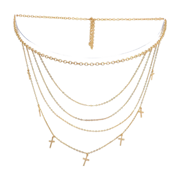 Brand New Women Gold Metal Chain Links Waves Belt Cross Charms S M L