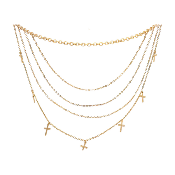 Brand New Women Gold Metal Chain Links Waves Belt Cross Charms S M L