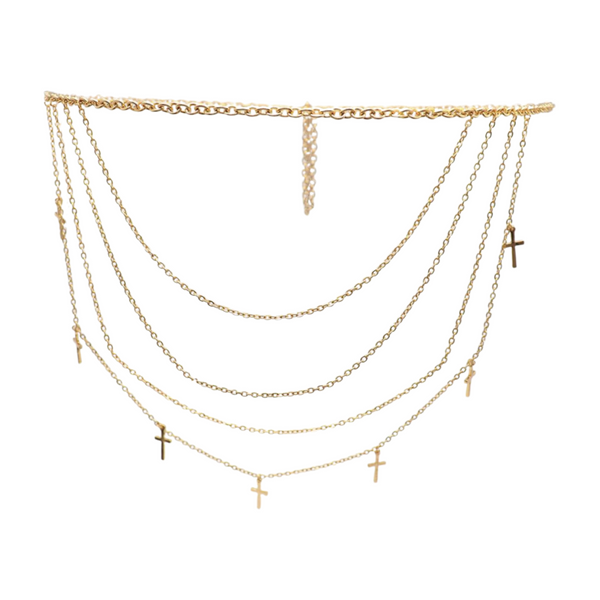 Brand New Women Gold Metal Chain Links Waves Belt Cross Charms S M L