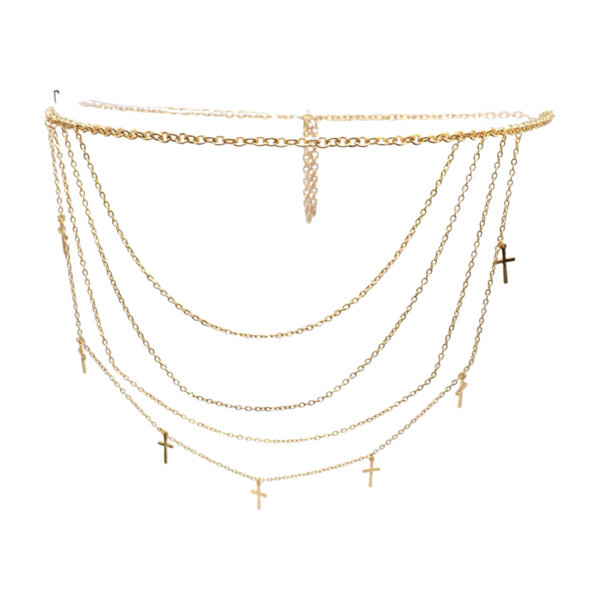 Brand New Women Gold Metal Chain Links Waves Belt Cross Charms S M L