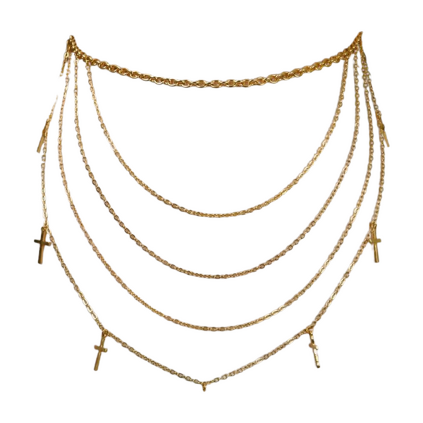 Brand New Women Gold Metal Chain Links Waves Belt Cross Charms S M L