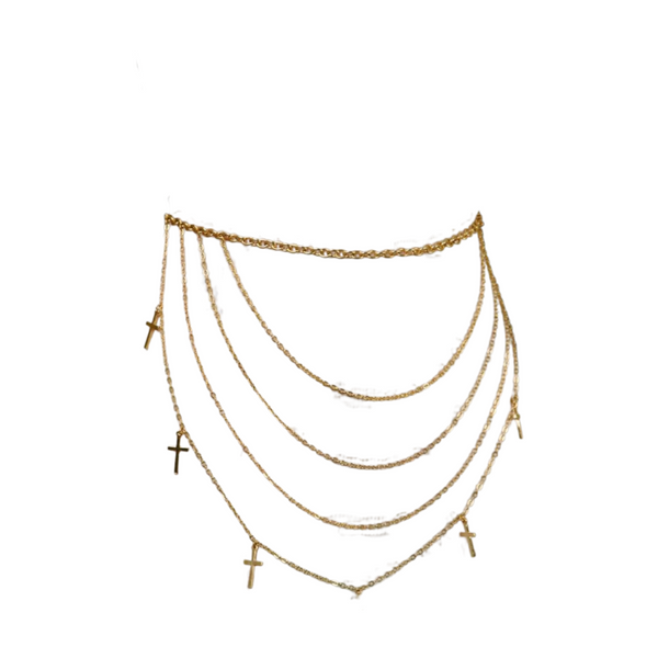 Brand New Women Gold Metal Chain Links Waves Belt Cross Charms S M L