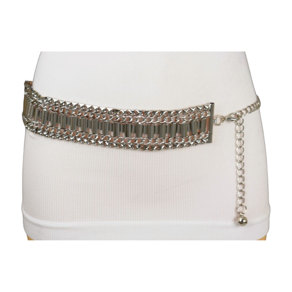 Brand New Women Silver Metal Chain Fashion Belt Size S M L
