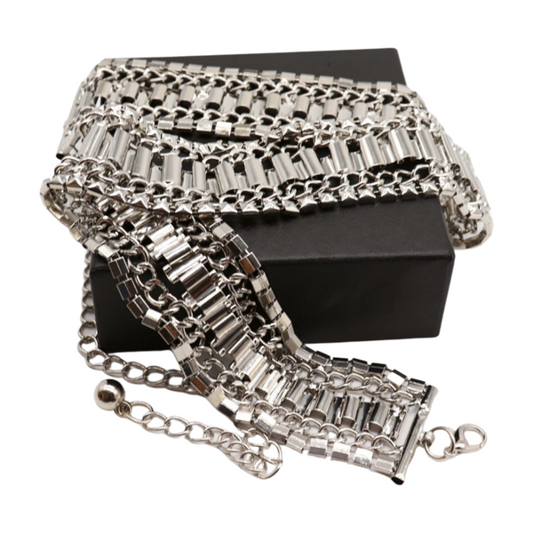 Brand New Women Silver Metal Chain Fashion Belt Size S M L