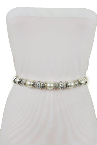 Brand New Women Silver Metal Chain Beaded Belt Bling Size S M L