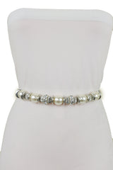 Silver Metal Chain Beaded Belt Bling Size S M L