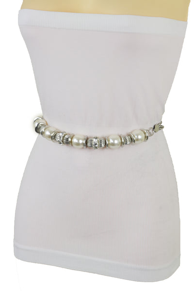 Brand New Women Silver Metal Chain Beaded Belt Bling Size S M L