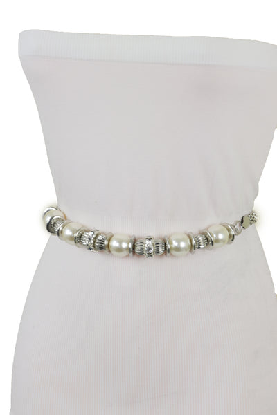 Brand New Women Silver Metal Chain Beaded Belt Bling Size S M L