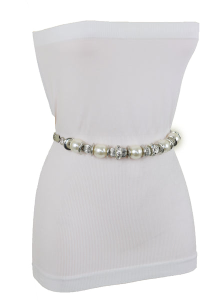 Brand New Women Silver Metal Chain Beaded Belt Bling Size S M L