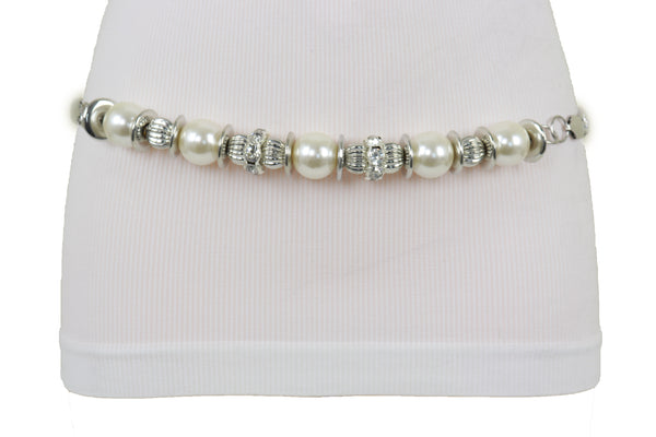 Brand New Women Silver Metal Chain Beaded Belt Bling Size S M L