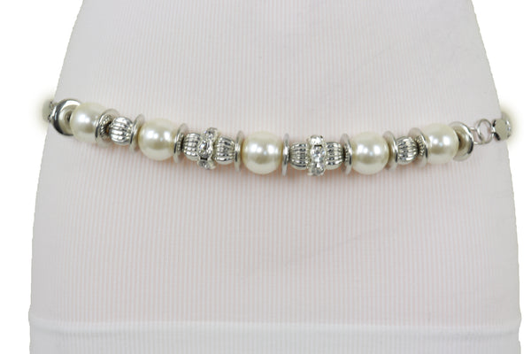 Brand New Women Silver Metal Chain Beaded Belt Bling Size S M L