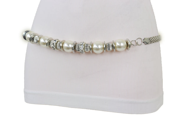 Brand New Women Silver Metal Chain Beaded Belt Bling Size S M L