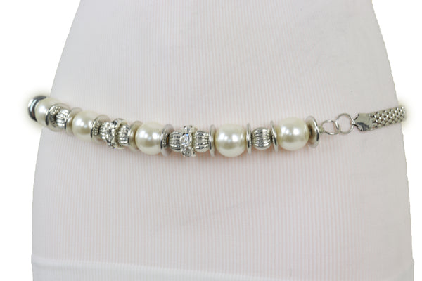 Brand New Women Silver Metal Chain Beaded Belt Bling Size S M L