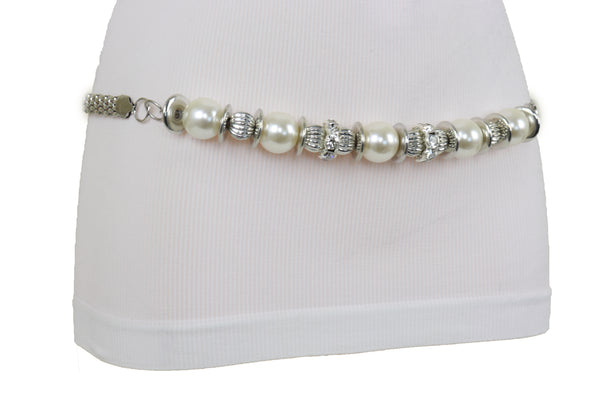 Brand New Women Silver Metal Chain Beaded Belt Bling Size S M L