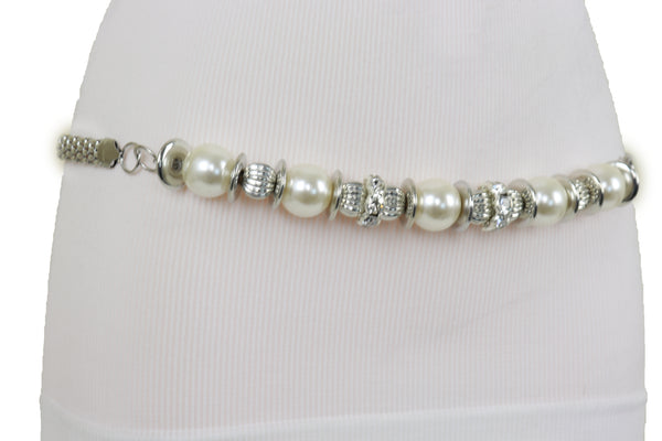 Brand New Women Silver Metal Chain Beaded Belt Bling Size S M L