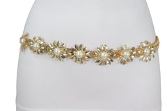 Gold Metal Waistband Fashion Belt Flower Charms S M