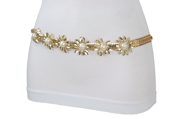 Brand New Women Gold Metal Waistband Fashion Belt Flower Charms S M