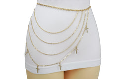 Gold Metal Chain Links Waves Belt Cross Charms S M L
