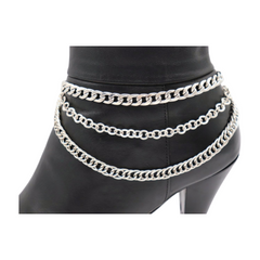 Brand New Women Silver Boot Chain Bracelet Shoe 3 Strand Wave Charm Strap Band Shoe A PAIR SET BC114