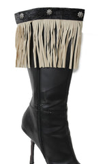 Brand New Women Beige Boot Toppers Faux Suede Leather Fringes Winter Flower Charm