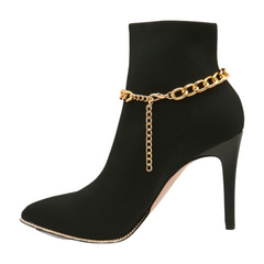 Brand New Women Western 2 Boot Black Metal Chain Wrap Around Shoe Bracelets Wave Charm SET BC120