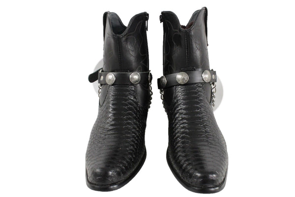 New Men Biker Chain Black Faux Leather Bands Boots 2 Straps Native American Charms Indian