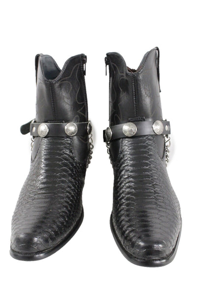 New Men Biker Chain Black Faux Leather Bands Boots 2 Straps Native American Charms Indian