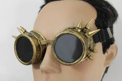 Brand New Adult Antique Gold Steampunk Goggles with Dark Lenses and Spike Accents Costume Wear M14