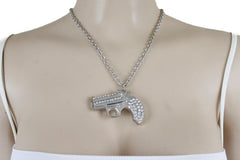 Brand New Western Inspired Silver Tone Pistol Pendant Necklace Women WN69